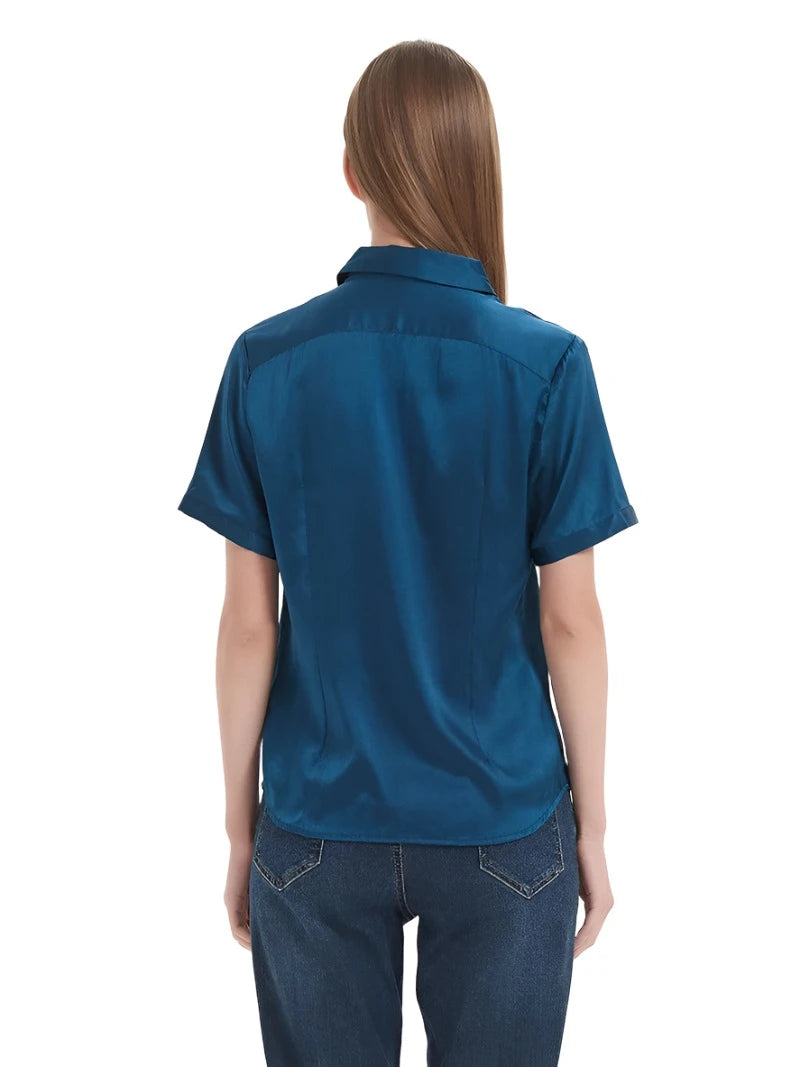 Pure Mulberry Silk Short Sleeved Chic Women's Summer Shirt