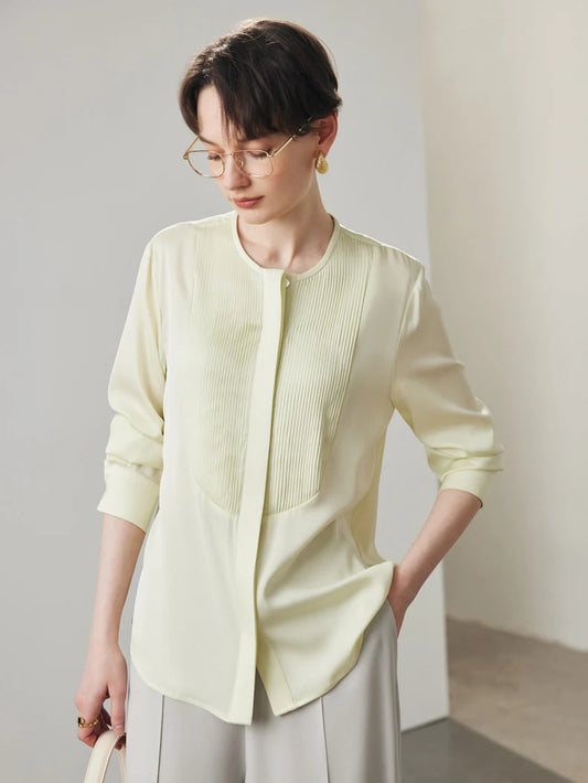 19 mm Premium Mulberry Silk Elegant Shirring Front Women's Shirt