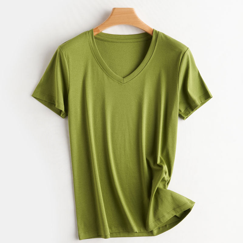 100% Premium Mercerized Cotton V Neck Women T-shirt