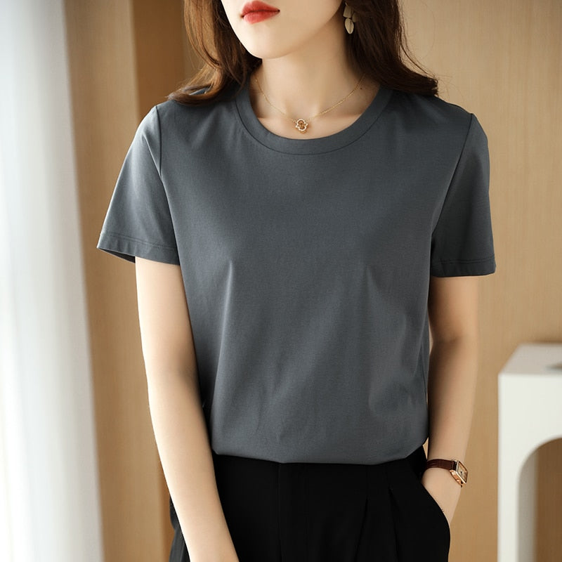 100% Premium Mercerized Cotton Crew Neck Women T-shirt