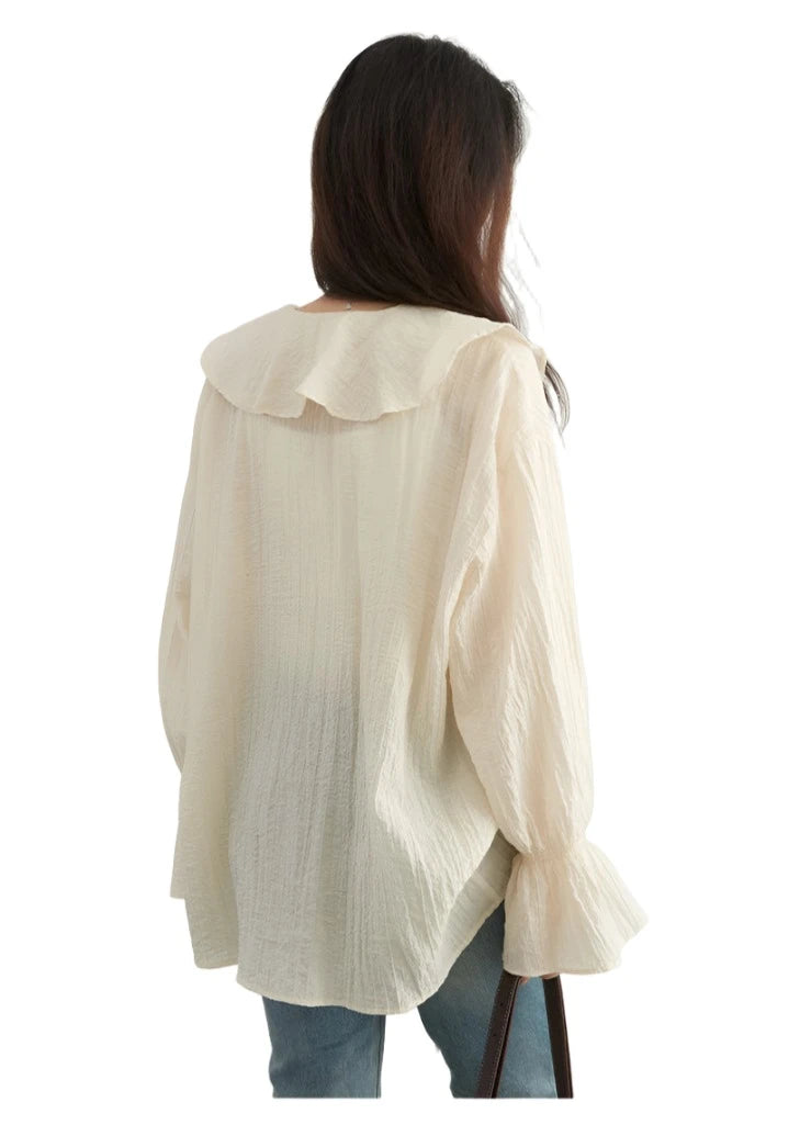 Stylish Ruffled Edged V-Neck Women's Summer Shirt