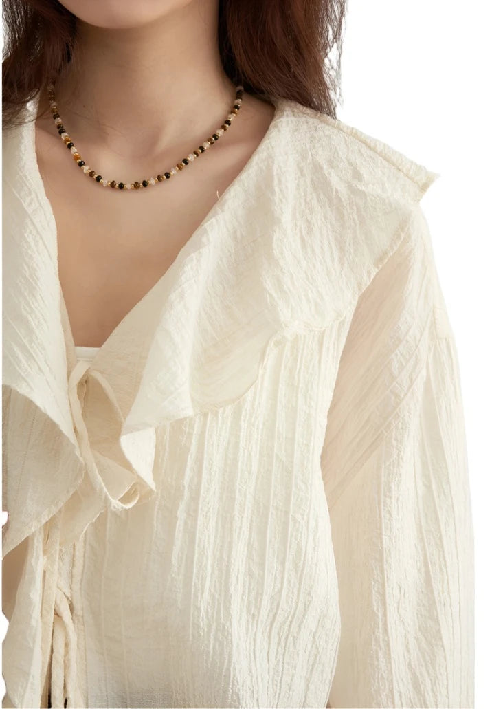 Stylish Ruffled Edged V-Neck Women's Summer Shirt