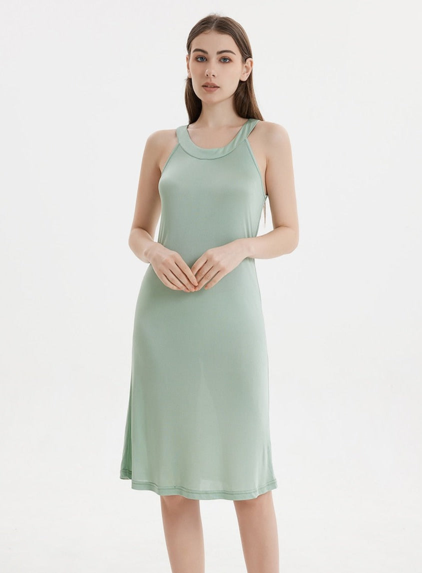 Pure Mulberry Silk-Viscose Blend Halter Neck Midi Dress