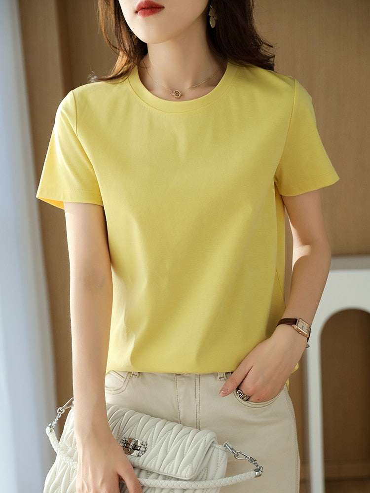 100% Premium Mercerized Cotton Crew Neck Women T-shirt