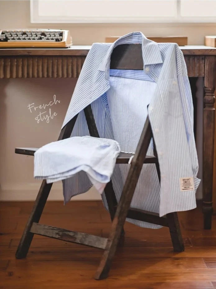 100% Cotton Classic Blue & White Striped Summer Shirt and Shorts Set