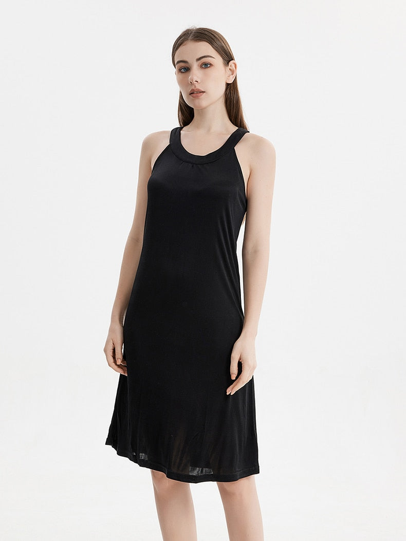 Pure Mulberry Silk-Viscose Blend Halter Neck Midi Dress