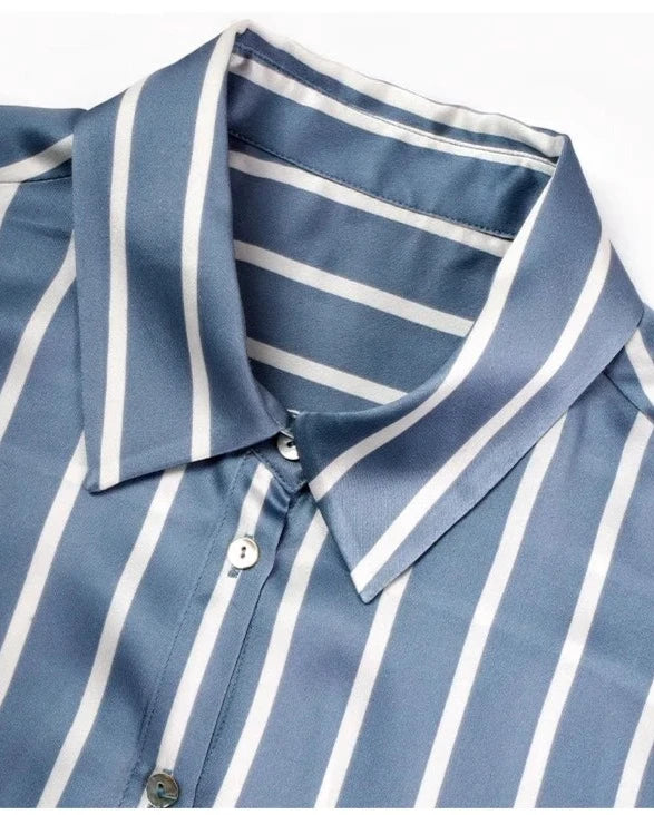 100% Pure Premium 20.8MM Mulberry Silk Women Striped Shirt