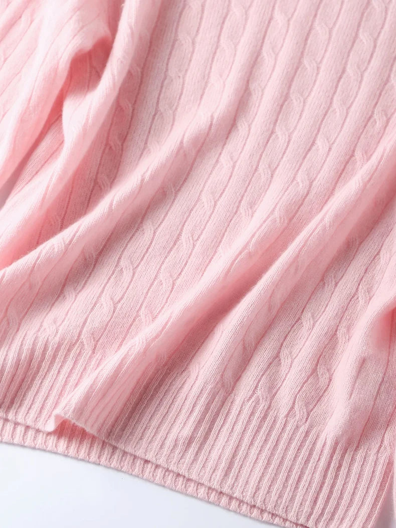 A wool-cashmere pink sweater close-up