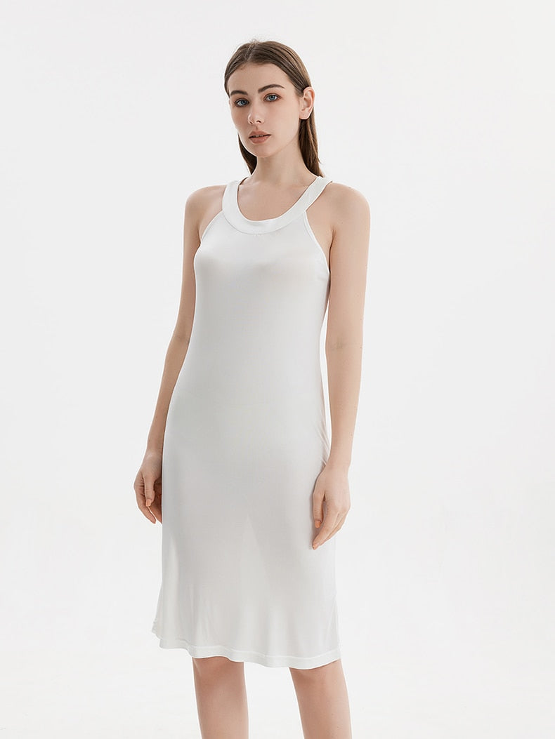 Pure Mulberry Silk-Viscose Blend Halter Neck Midi Dress