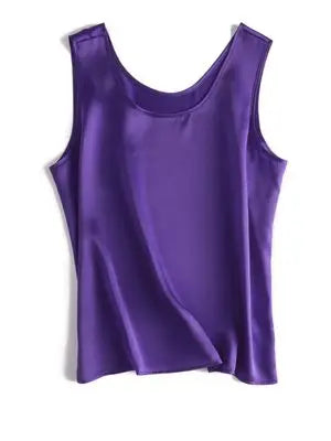 Purple sleeveless silk top on a white background
