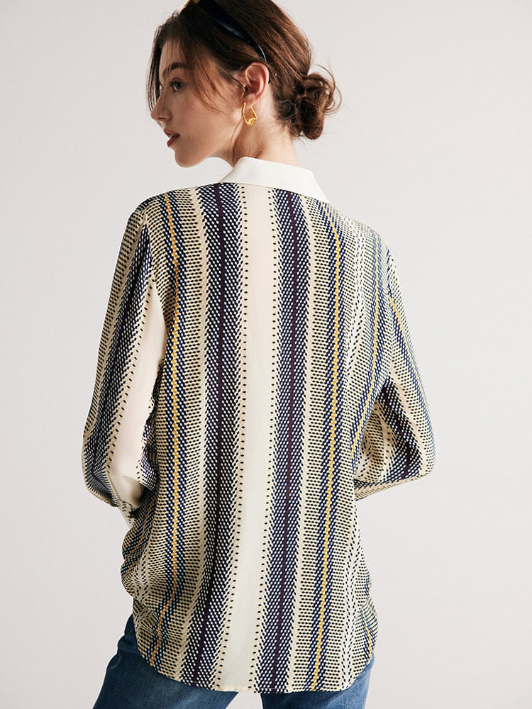 100% Premium Mulberry Silk Stripe Printed Women Shirt