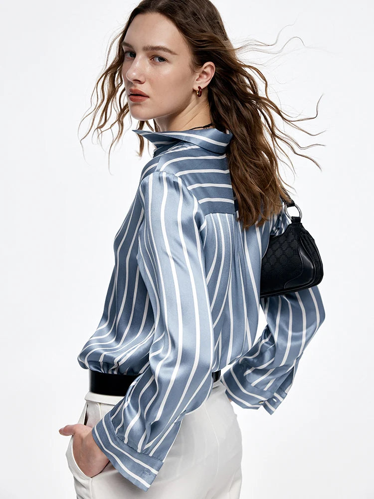 100% Pure Premium 20.8MM Mulberry Silk Women Striped Shirt