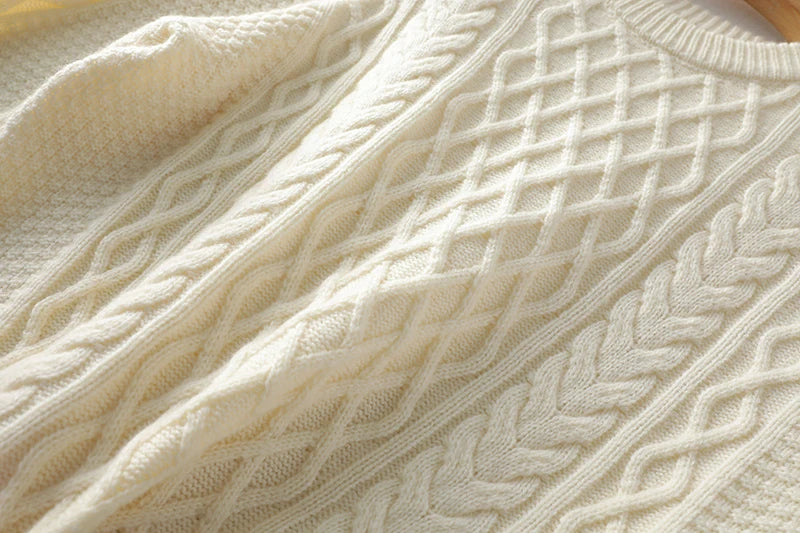 100% Premium Australian Merino Wool Diamond Knit Crew Neck Sweater