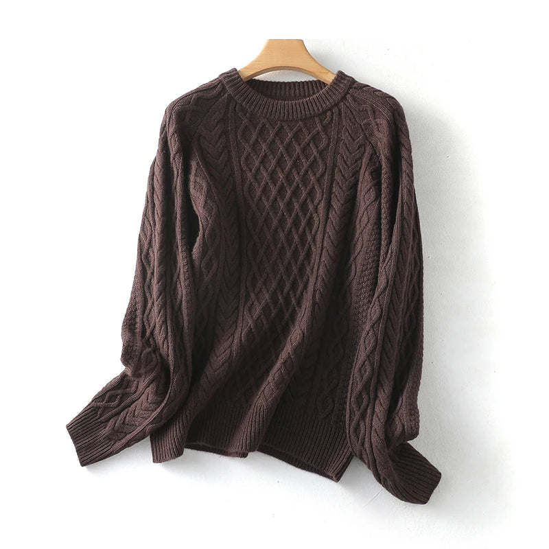 100% Premium Australian Merino Wool Diamond Knit Crew Neck Sweater