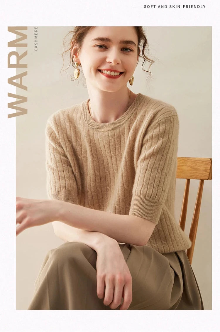 100% Cashmere Short-Sleeve Crewneck Sweater