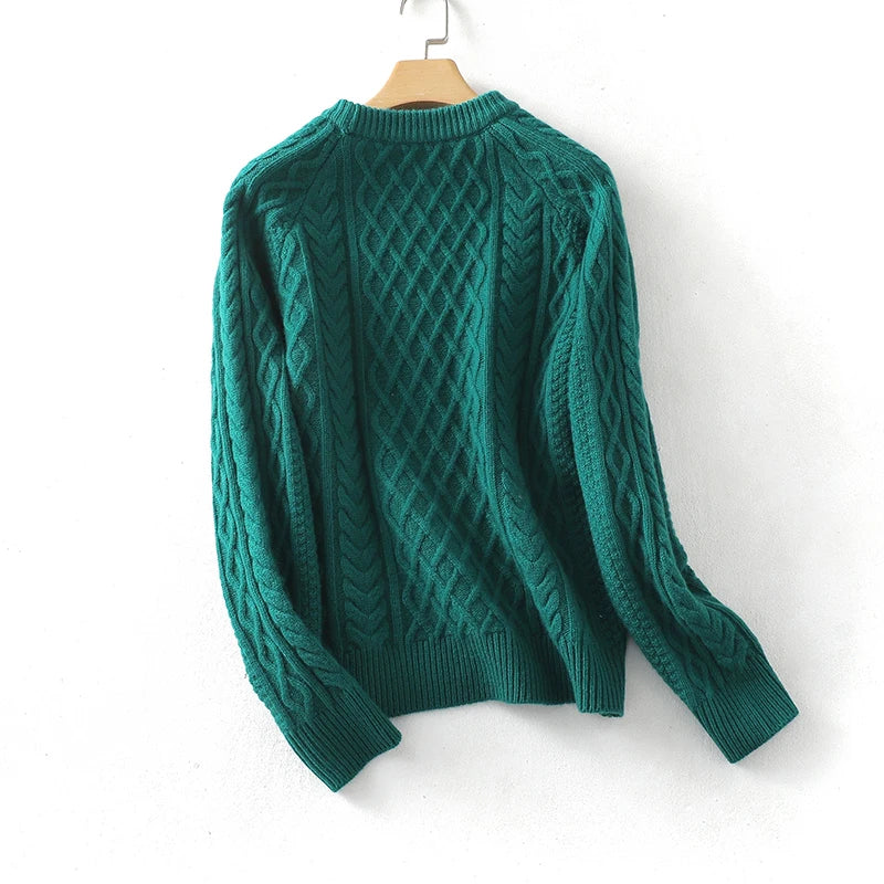 100% Premium Australian Merino Wool Diamond Knit Crew Neck Sweater