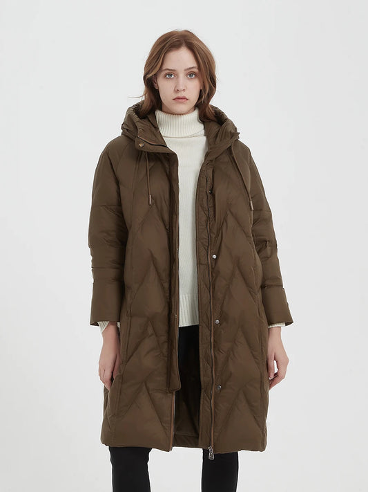 Premium White Duck Down Warm Oversize Hooded Parka