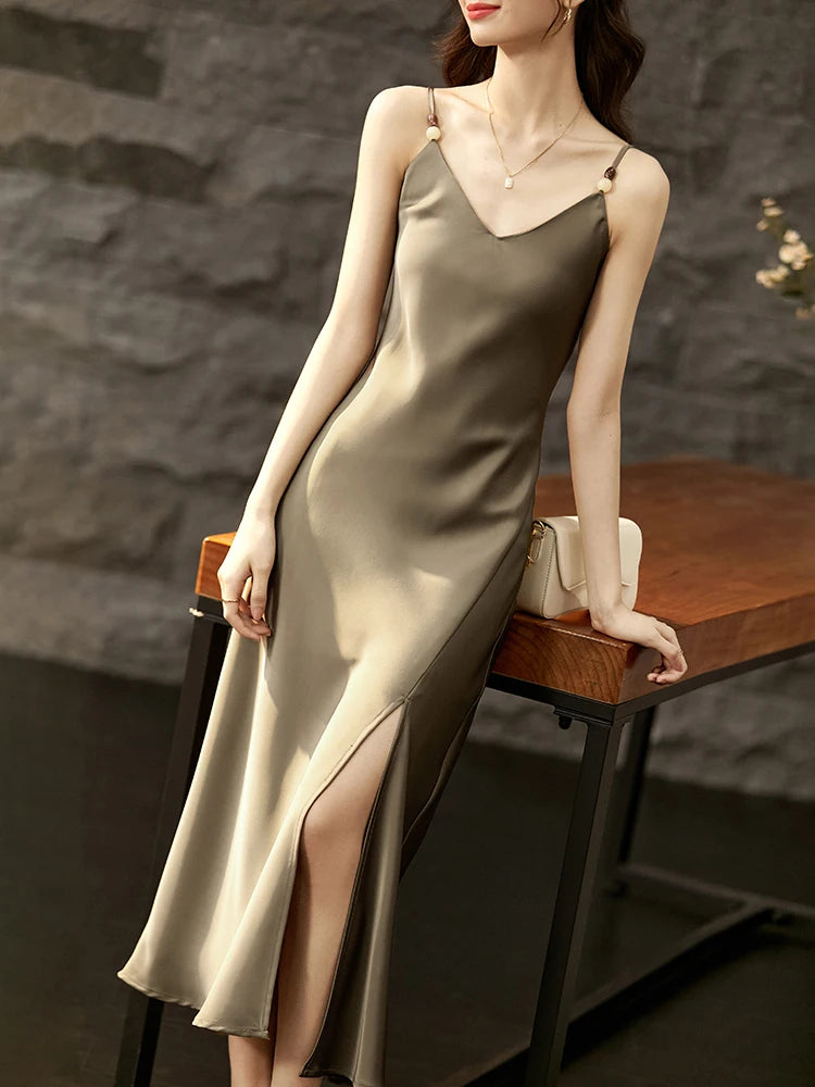 Elegant V Neck Side Slit Sexy Party Dress