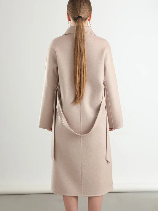 100% Australian Wool Handmade Notch Lapel Women's Long Coat