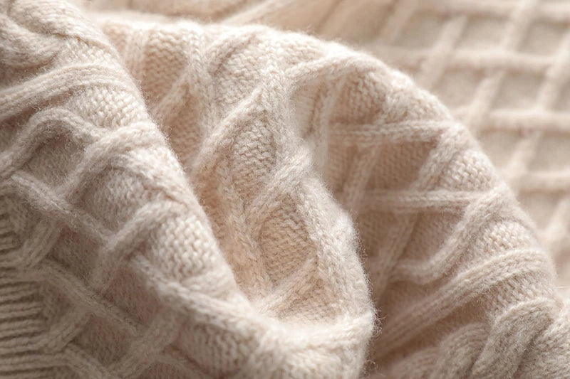 100% Premium Australian Merino Wool Diamond Knit Crew Neck Sweater
