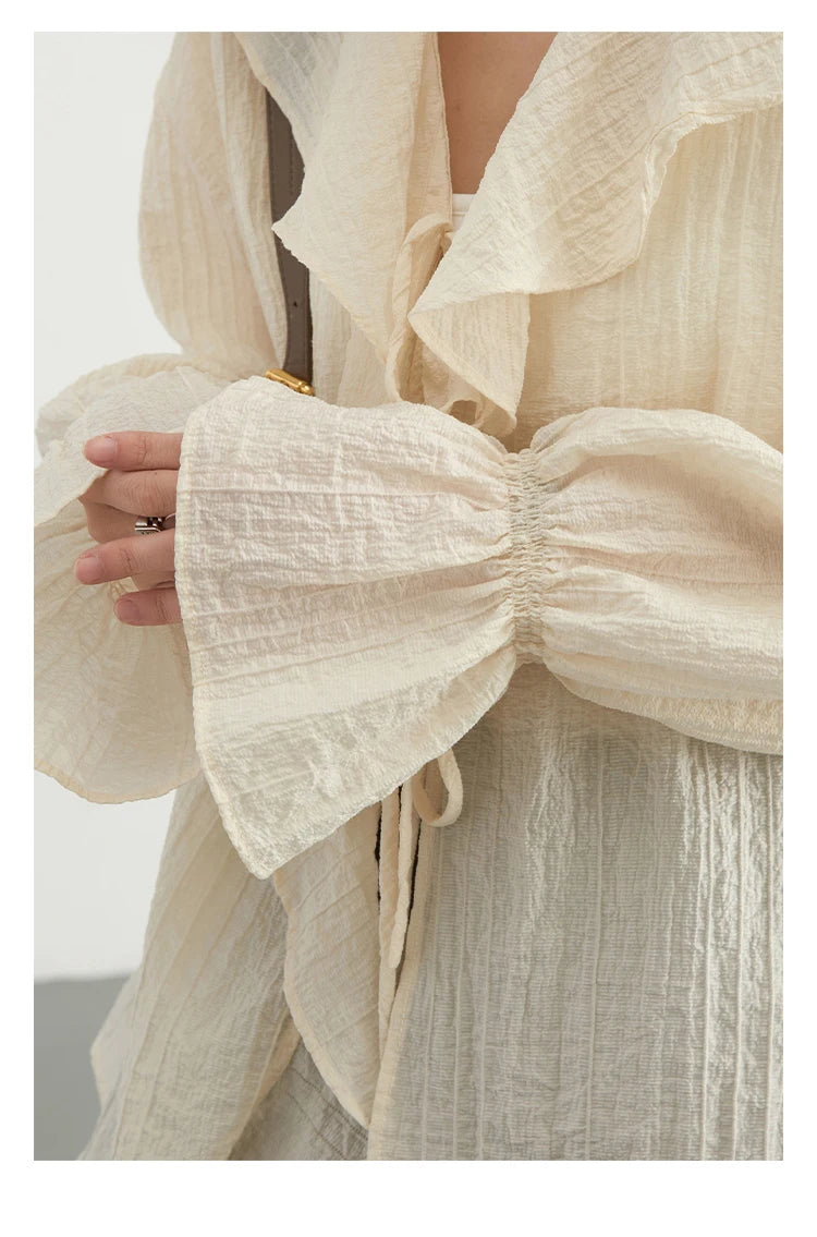 Stylish Ruffled Edged V-Neck Women's Summer Shirt