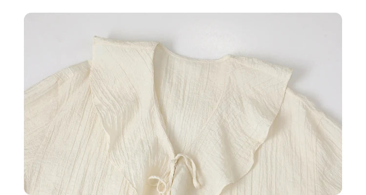 Stylish Ruffled Edged V-Neck Women's Summer Shirt