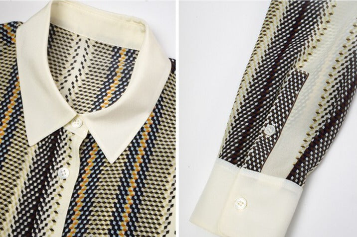 100% Premium Mulberry Silk Stripe Printed Women Shirt