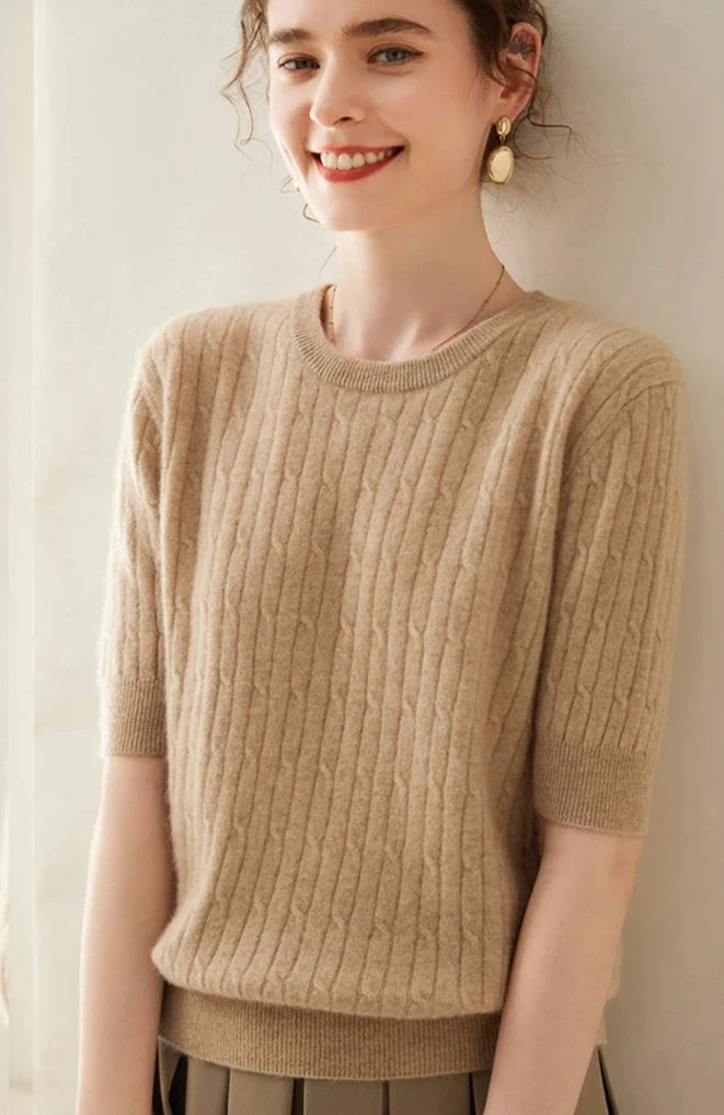 100% Cashmere Short-Sleeve Crewneck Sweater