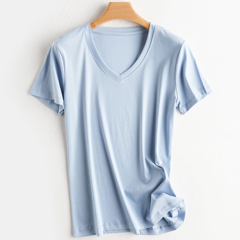 100% Premium Mercerized Cotton V Neck Women T-shirt
