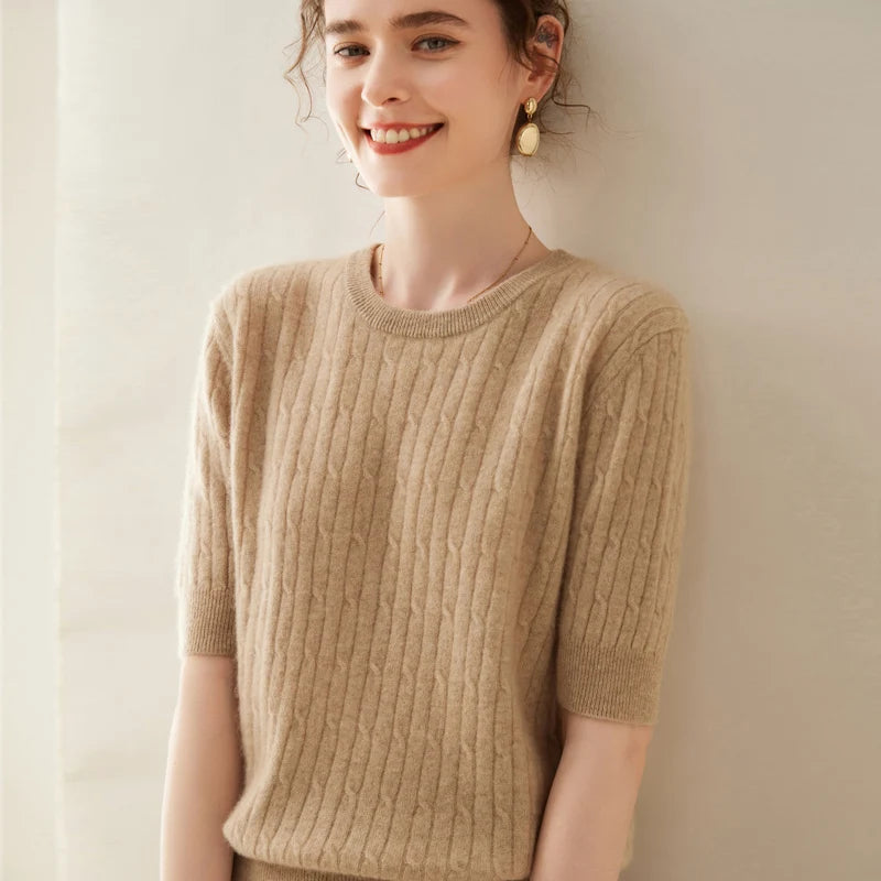 100% Cashmere Short-Sleeve Crewneck Sweater