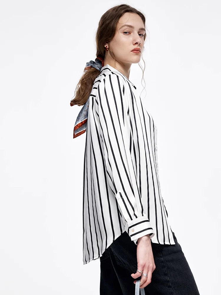 100% Pure Premium 20.8MM Mulberry Silk Women Striped Shirt