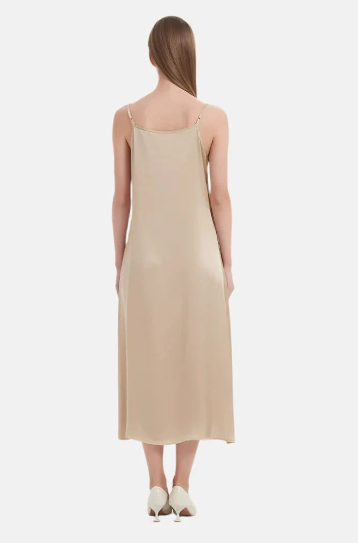 100% Mulberry Silk V-Neck Camisole Midi Dress