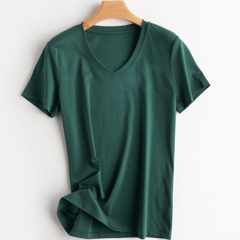 100% Premium Mercerized Cotton V Neck Women T-shirt