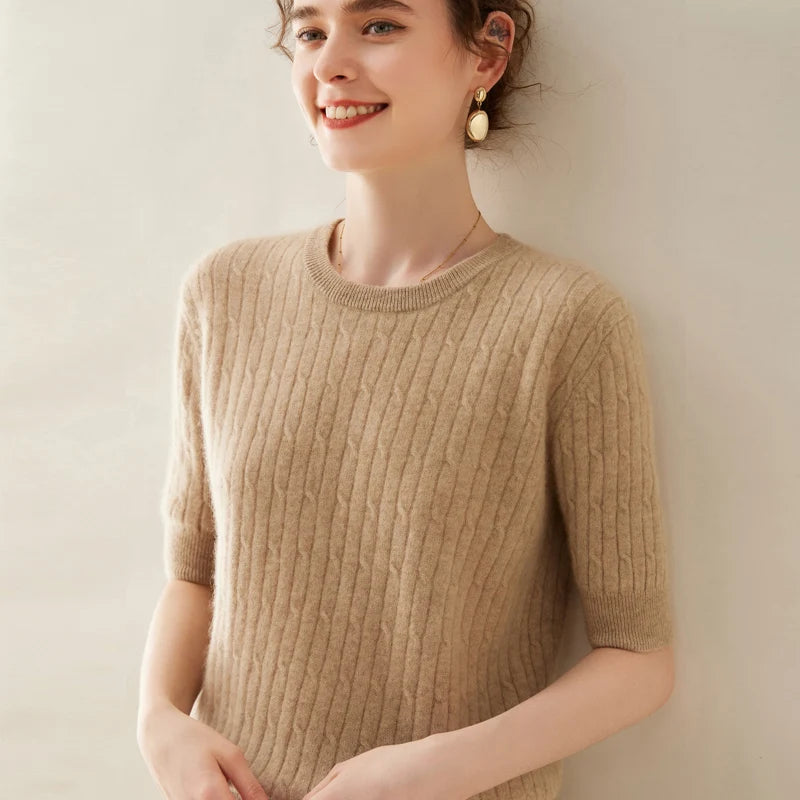 100% Cashmere Short-Sleeve Crewneck Sweater