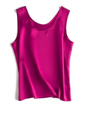 Bright Pink sleeveless silk top on a white background