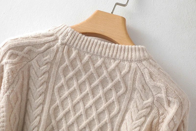 100% Premium Australian Merino Wool Diamond Knit Crew Neck Sweater