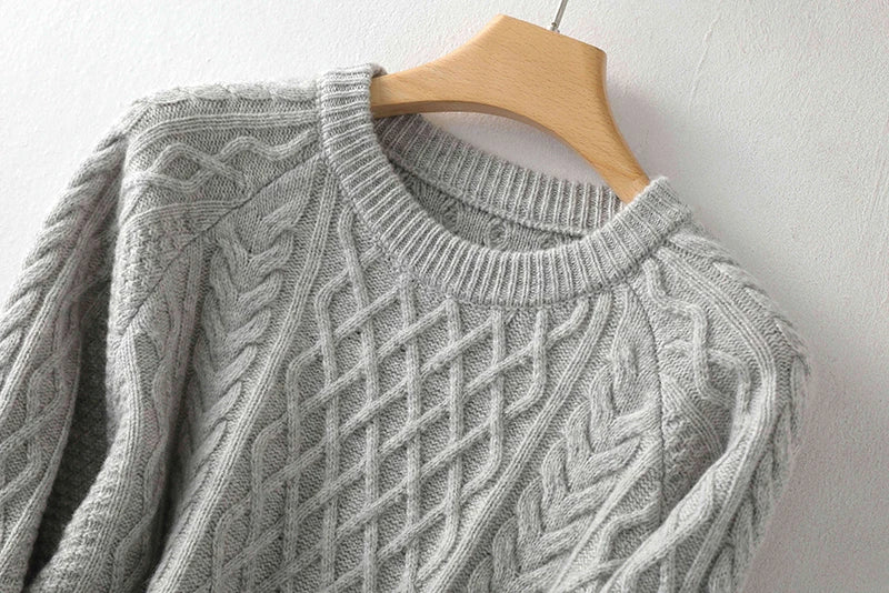 100% Premium Australian Merino Wool Diamond Knit Crew Neck Sweater