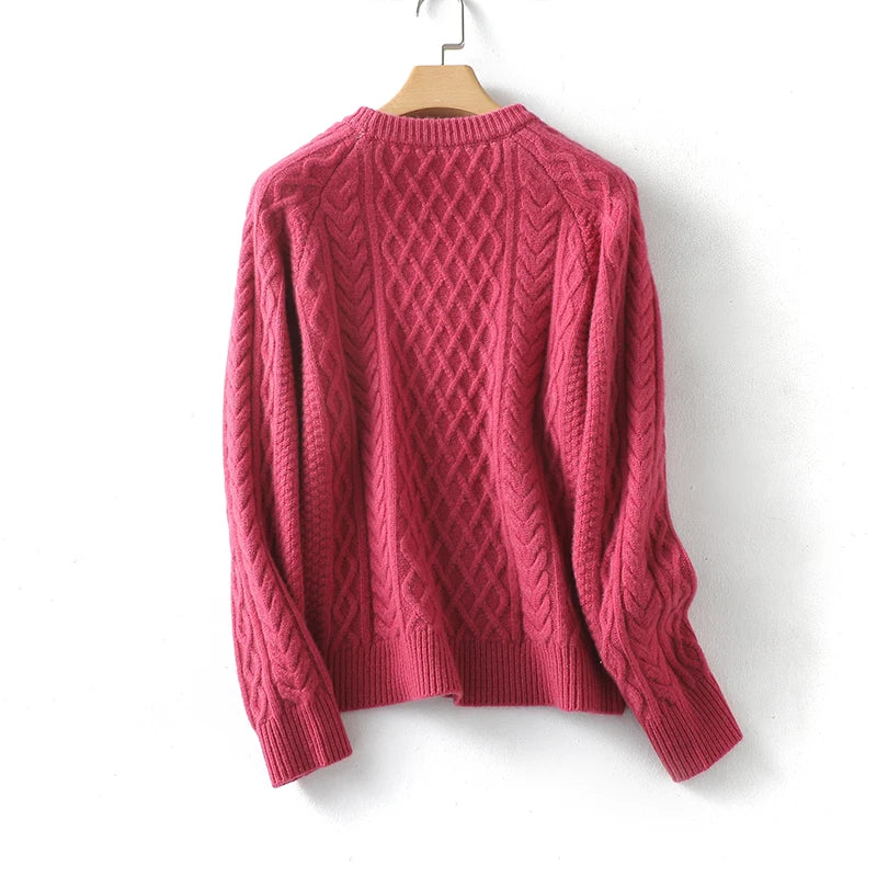 100% Premium Australian Merino Wool Diamond Knit Crew Neck Sweater