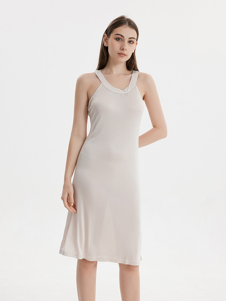 Pure Mulberry Silk-Viscose Blend Halter Neck Midi Dress