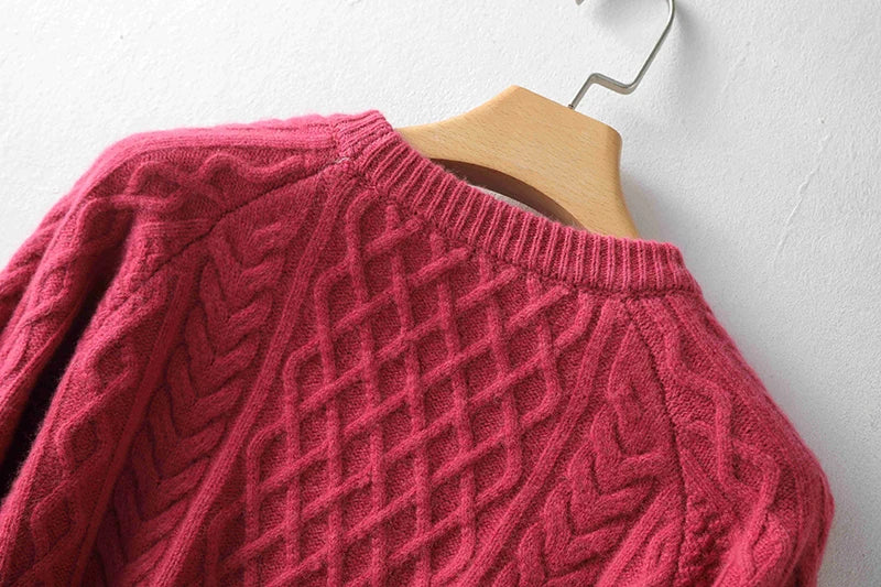 100% Premium Australian Merino Wool Diamond Knit Crew Neck Sweater