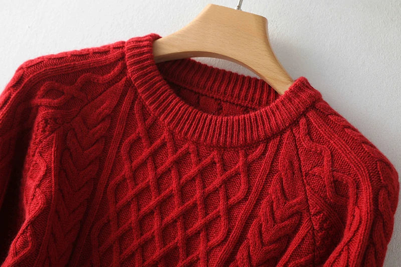 100% Premium Australian Merino Wool Diamond Knit Crew Neck Sweater