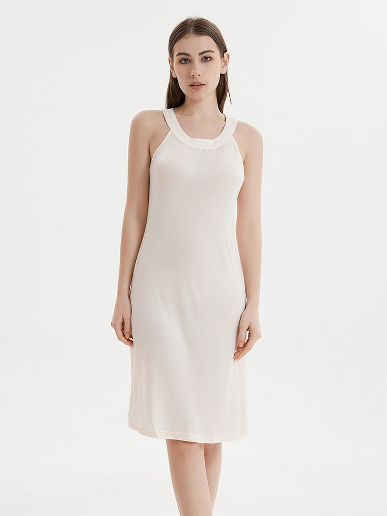 Pure Mulberry Silk-Viscose Blend Halter Neck Midi Dress