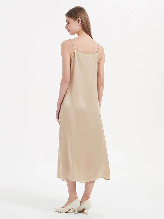 100% Premium Mulberry Silk Solid Camisole Dress