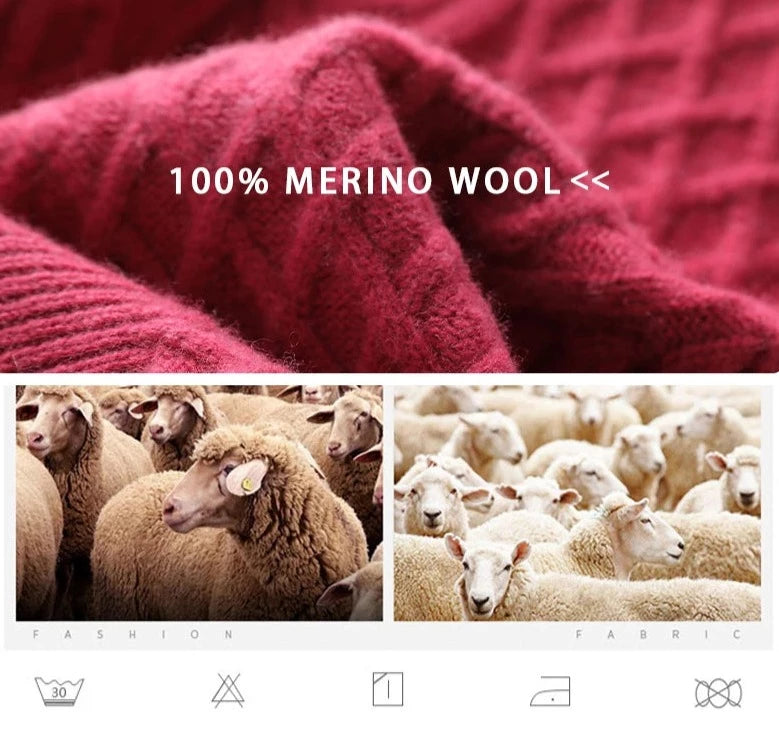 100% Premium Australian Merino Wool Diamond Knit Crew Neck Sweater