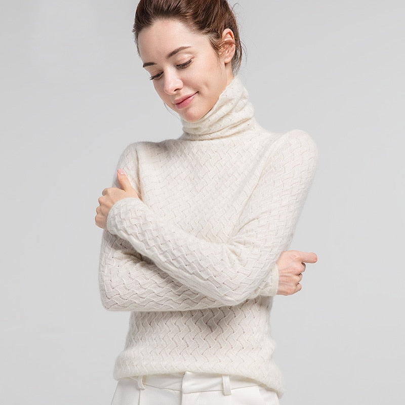 100% Premium Cashmere High-Necked Women Sweater