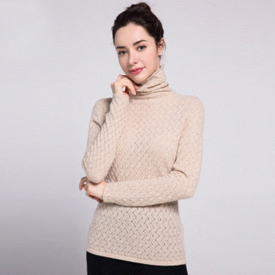 100% Premium Cashmere High-Necked Women Sweater