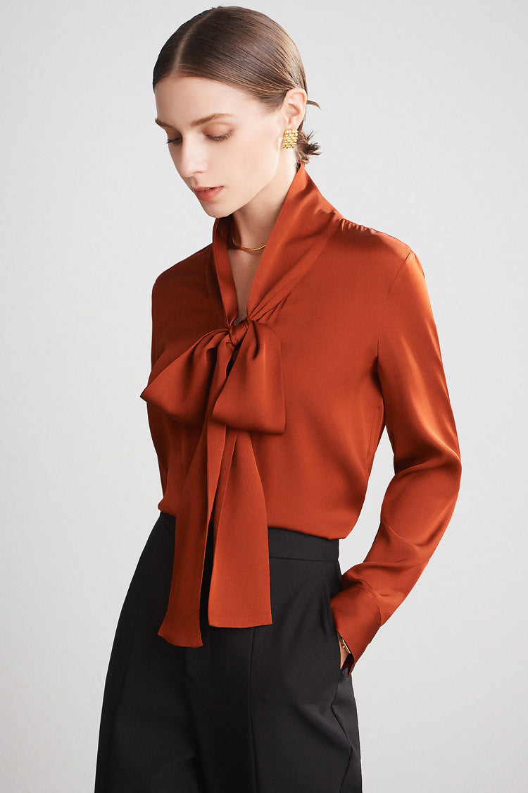 Pure Mulberry Silk Bow Collar Women's Top