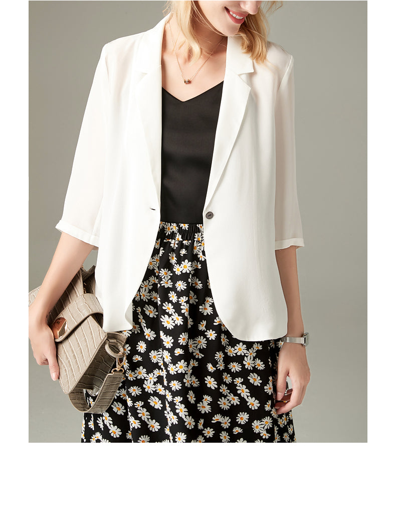 100% Mulberry Silk Solid Women Blazer