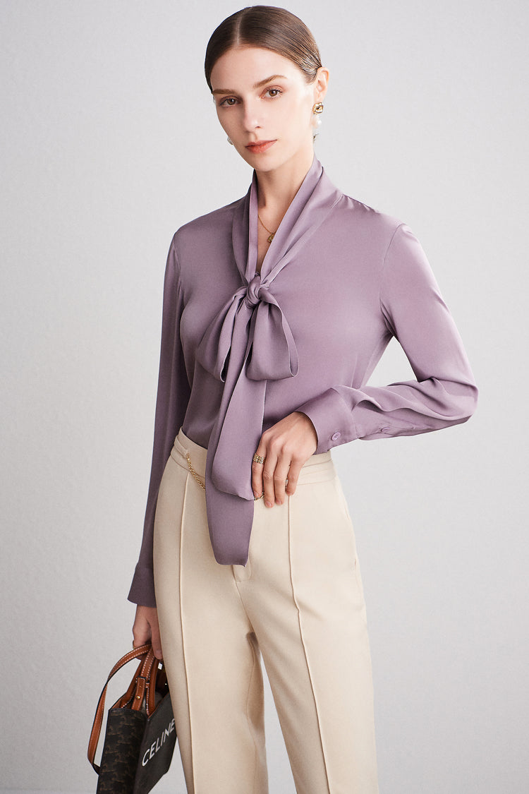 Pure Mulberry Silk Bow Collar Women's Top