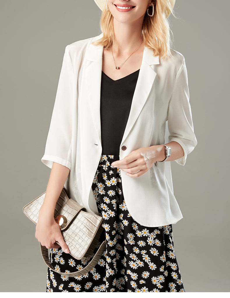 100% Mulberry Silk Solid Women Blazer